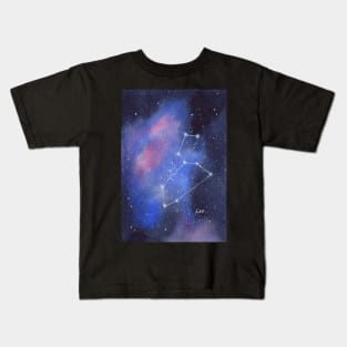 Zodiac Sign Leo Star Constellation with Galaxy Background Kids T-Shirt